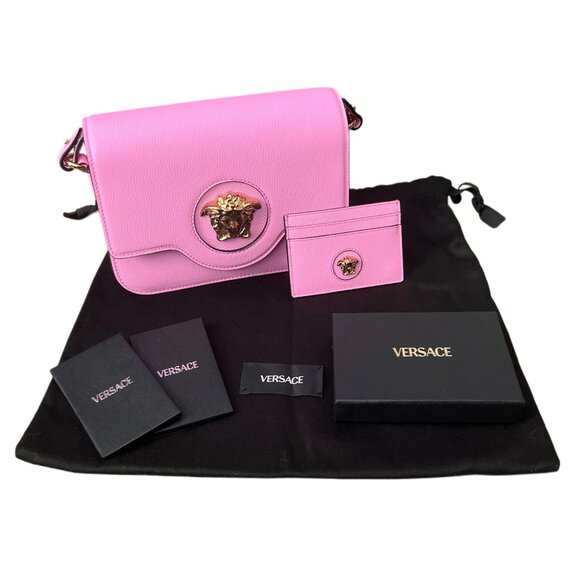 Pink Versace La Medusa Vitello Crossbody Purse and Card Case Set - Picture 2 of 12